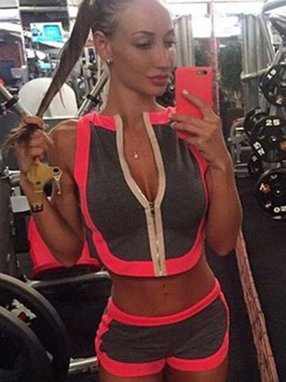 Color Block Top Shorts Suits