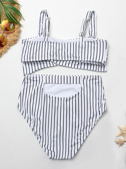 Plunge Neck Top With High Cut Bikini Set