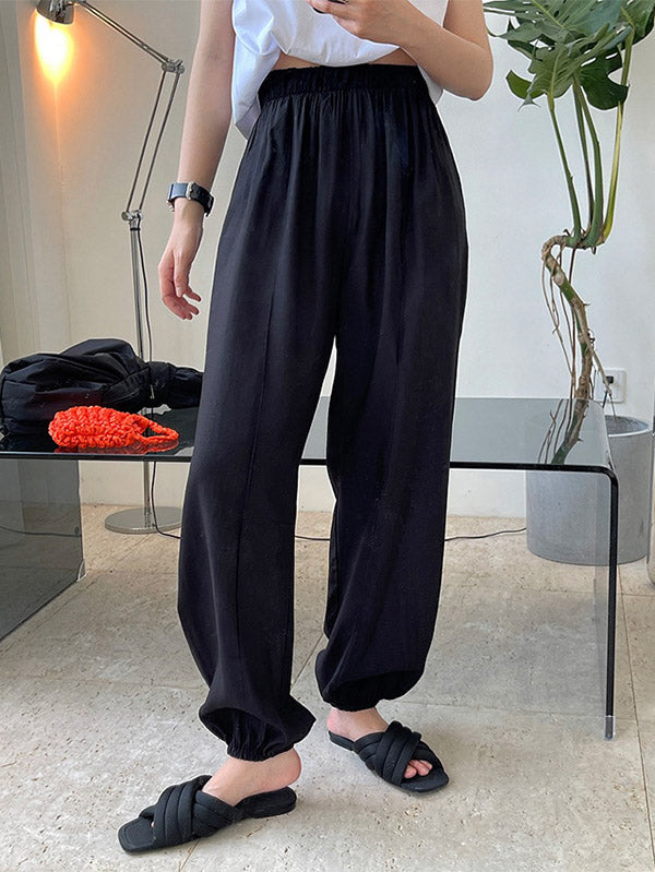 Casual Loose Pleated Elastics High Waisted Pants