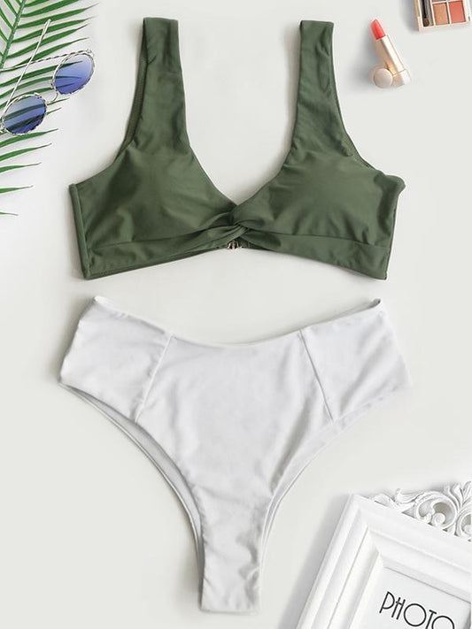 Plain White Bottom Bikinis Swimwear