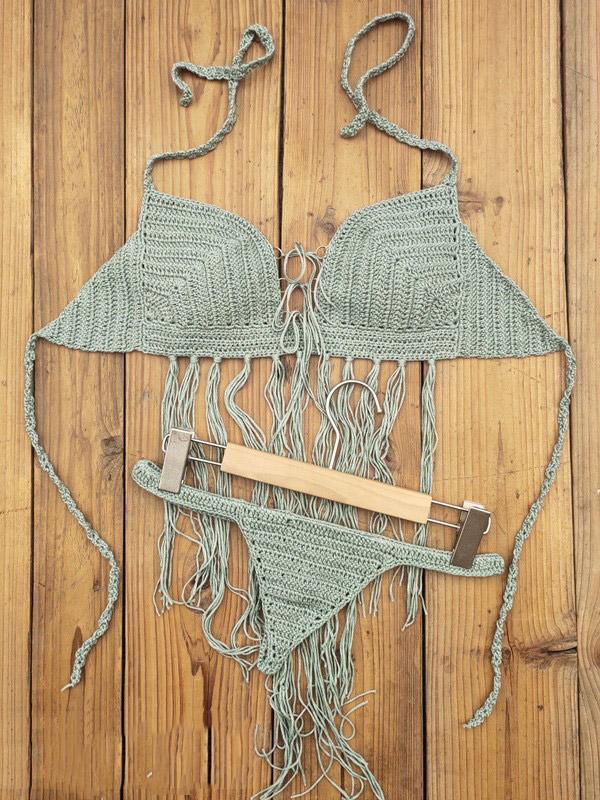 Crochet Tasseled Bikini Top