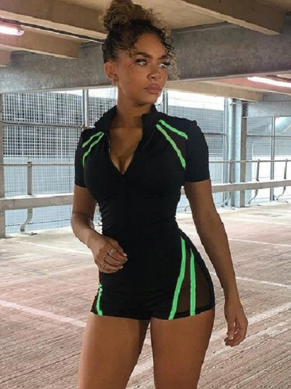 Mesh Split-Joint Half-Sleeves Rompers