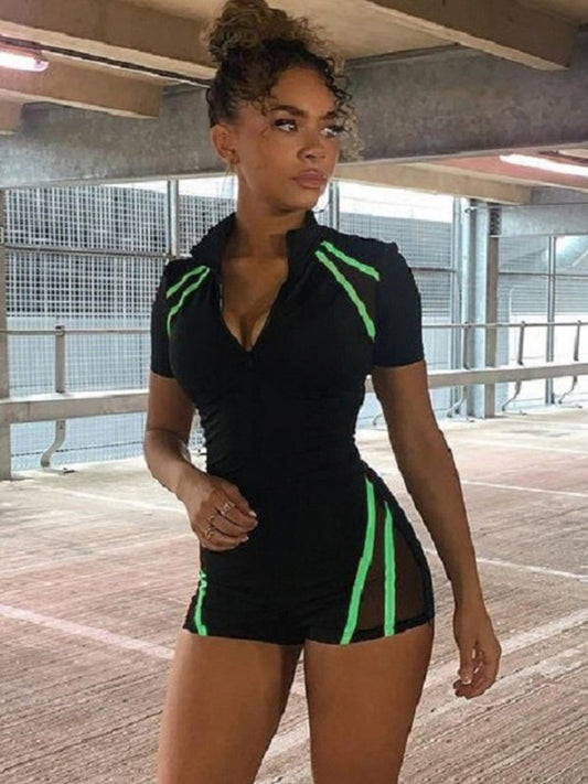 Mesh Split-Joint Half-Sleeves Rompers