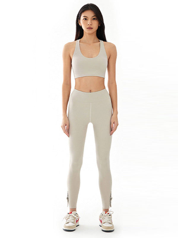 Simple Wrap U-Neck Tanks&Leggings Sports Suits