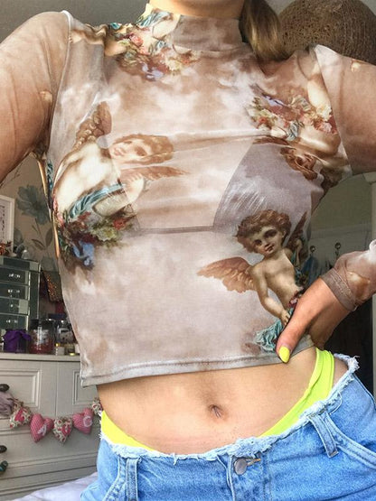 Sports Printed Gauze Crop T-shirt