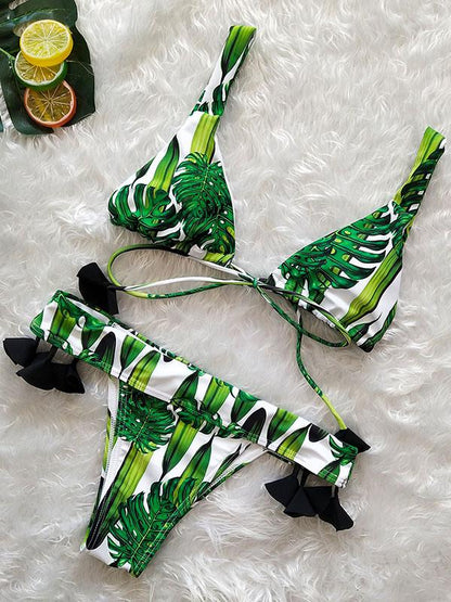 Sexy Bandage Printed Bikinis Swimwear