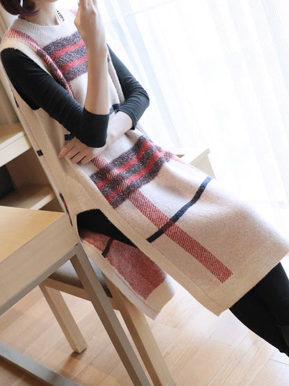 Artistic Retro Striped Split-Side Round-Neck Sleeveless Knitted Vest
