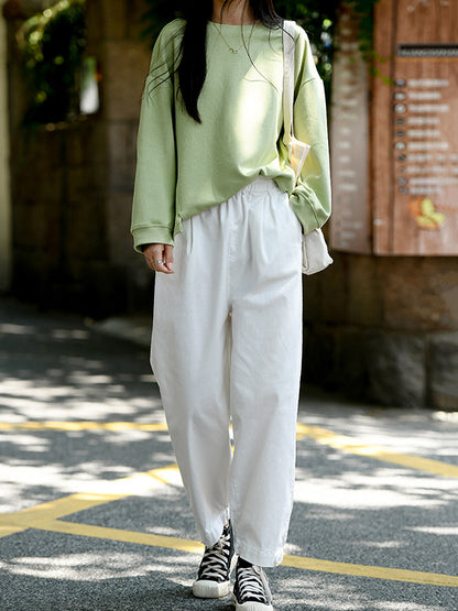 Artistic Retro Loose Elasticity Solid Color Casual Pants Bottoms