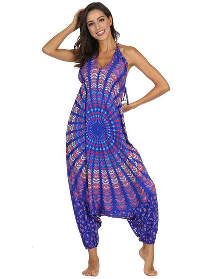Floral Printed Spagetti-neck Loose Long Jumpsuits