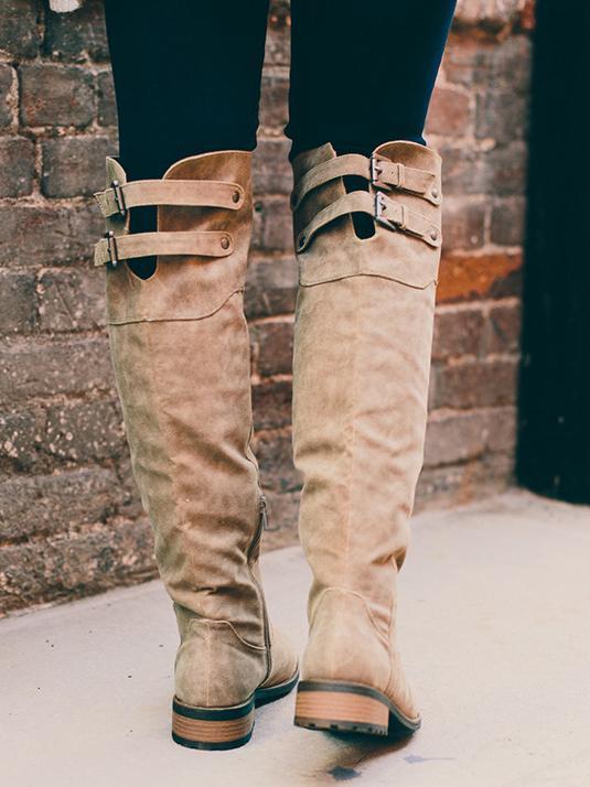 Fashion Solid Flat Knee High Boots