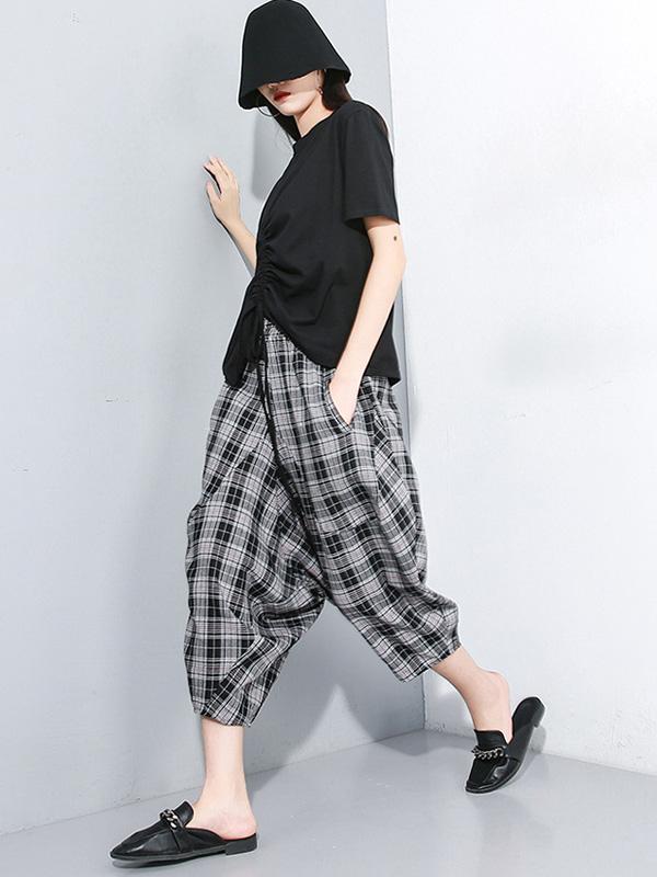 Casual Plaid Elastic Waist Harem Pants