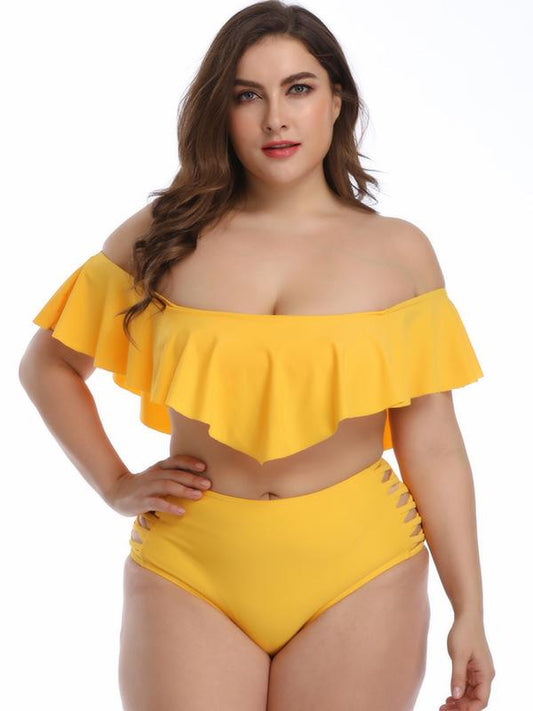 Plus Size Plain Ruffled Tankinis