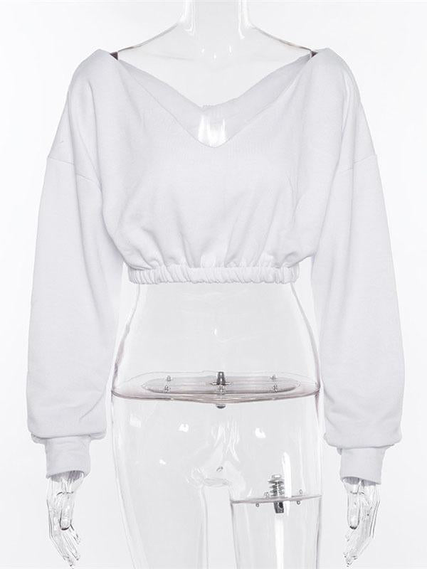 Sports V-Neck Hoodies&Sweatshirt Tops