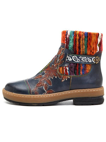 Bohemia Wool Knitting Leather Booties