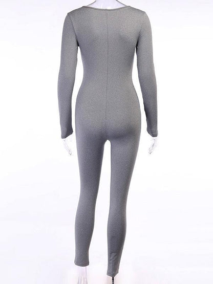Solid Color Long Sleeves U-Neck Jumpsuits