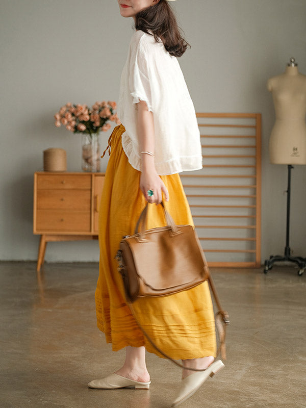 Ramie Cotton Embroidered Round-Neck T-Shirts Tops