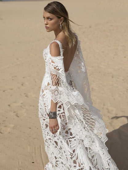 Lace Hollow Flared Sleeves Bohemia Wedding Dress