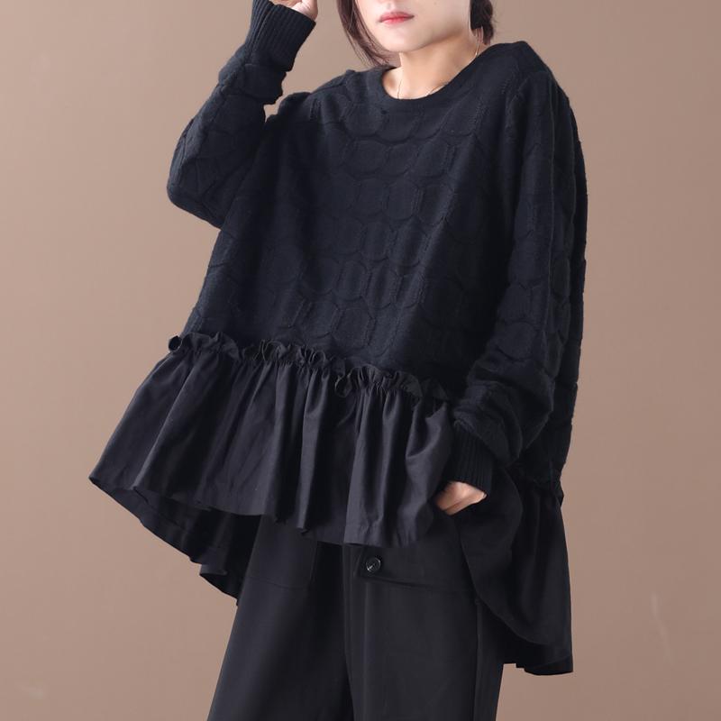 Buykud Agaric Lace Spliced Pleated Loose Blouse