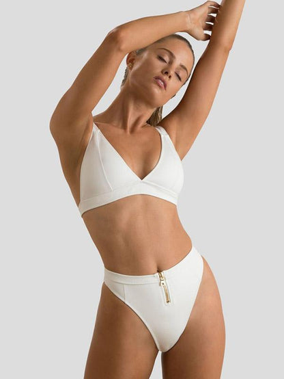 Solid Color Triangles Split Bikini Swimsuit