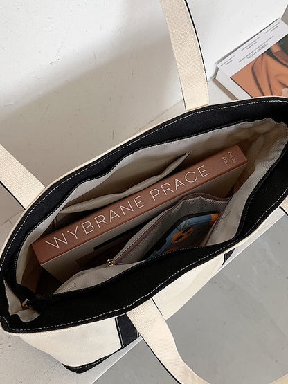 Simple Split-Joint Canvas Shoulder Bag Tote Bag