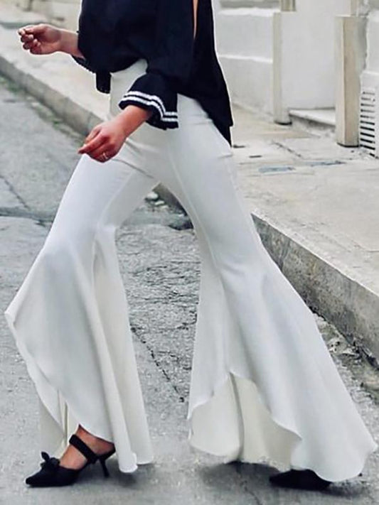 White Asymmetric Split-joint Bell-bottoms