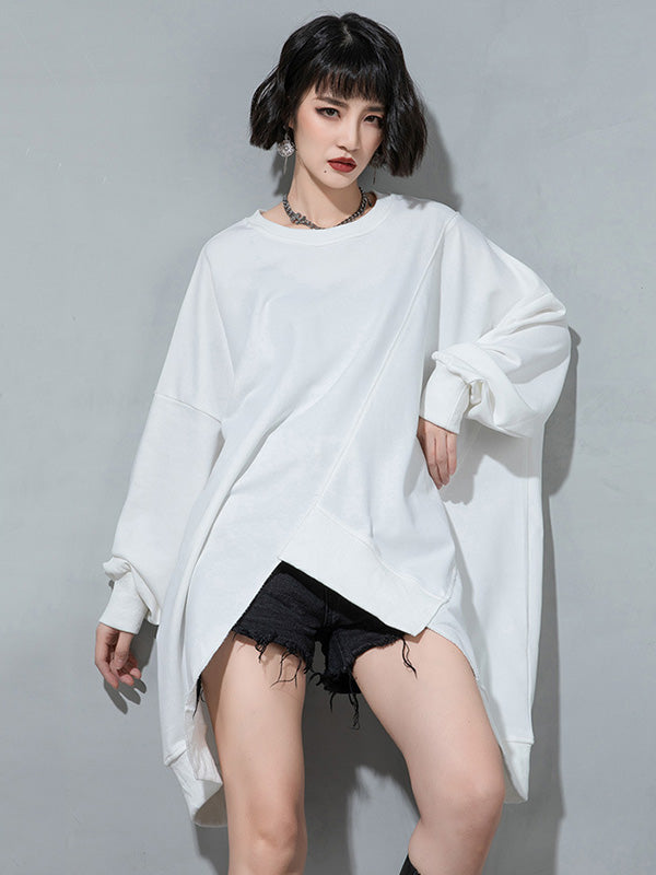 Urban Solid Color Split-Joint Long Sleeve T-Shirt Top