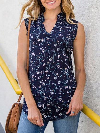 Vacation Print Sleeveless Blouses&shirts Tops