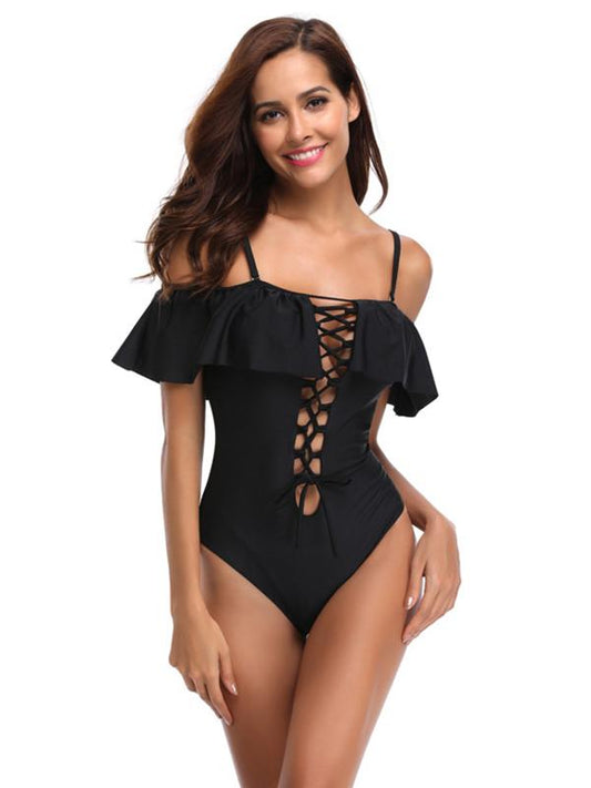 Falbala Spaghetti-neck One-piece Swimwear