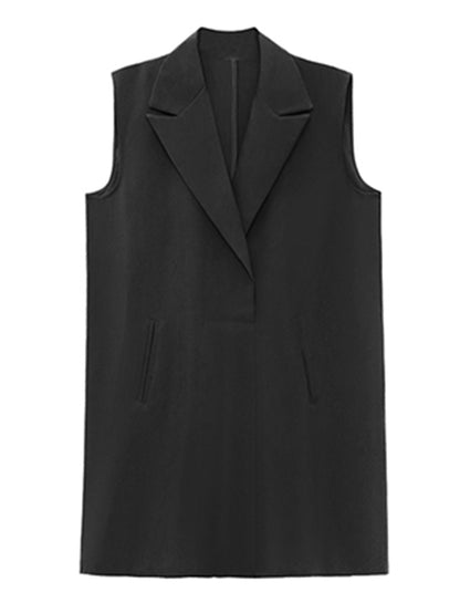 Urban Solid Color Split-Joint Notched Collar Sleeveless Mini Blazer Dress