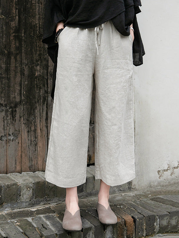 Simple Linen Column Elasticity Waist Pants
