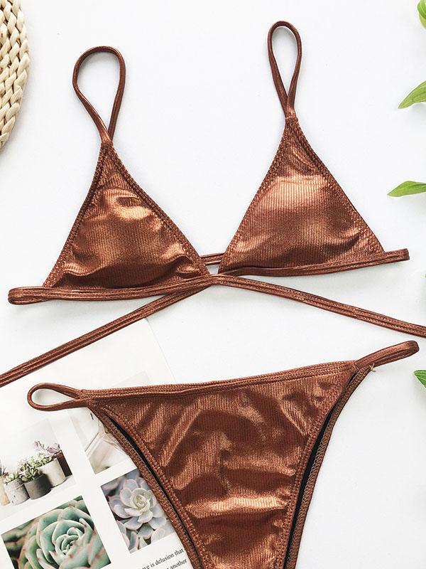 Spaghetti-Neck Bandage Split Type Bikini Swimsuit