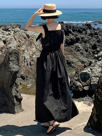 Fashion Elastic High Waisted Spaghetti-Neck Midi Dress