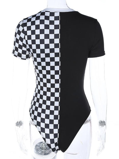 Plaid Short Sleeves Round-neck Bodysuits