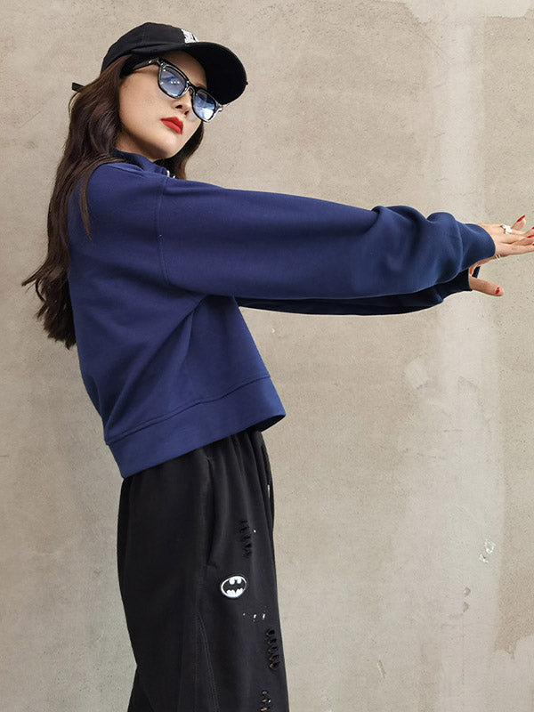 Casual Letter Printed Zipper High-Neck Long Sleeves Sweatshirts