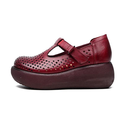 Buykud Fashion Summer Round Toe Leather Wedge Sandals