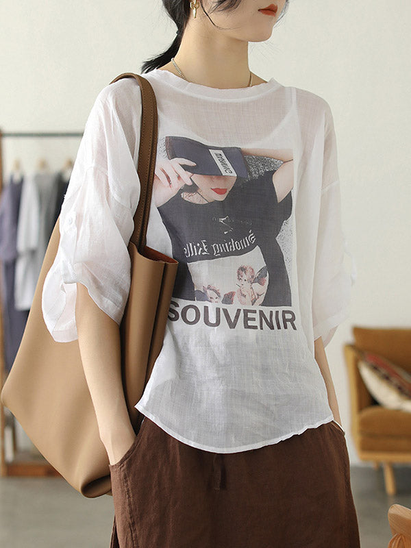 Casual Cartoon Printed Thin Half Sleeve T-Shirts Tops