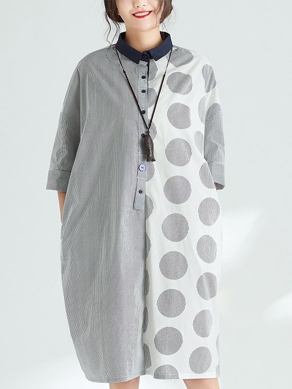 Split-joint Polka-dot Plus Size Loose Mini Dresses