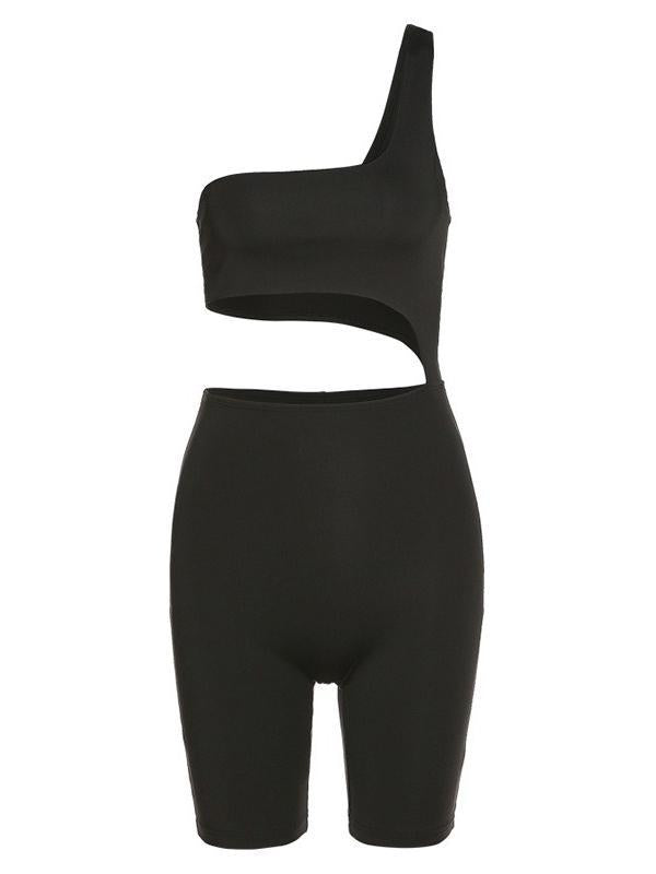 Sexy Wrap Solid Color One-Shoulder Rompers