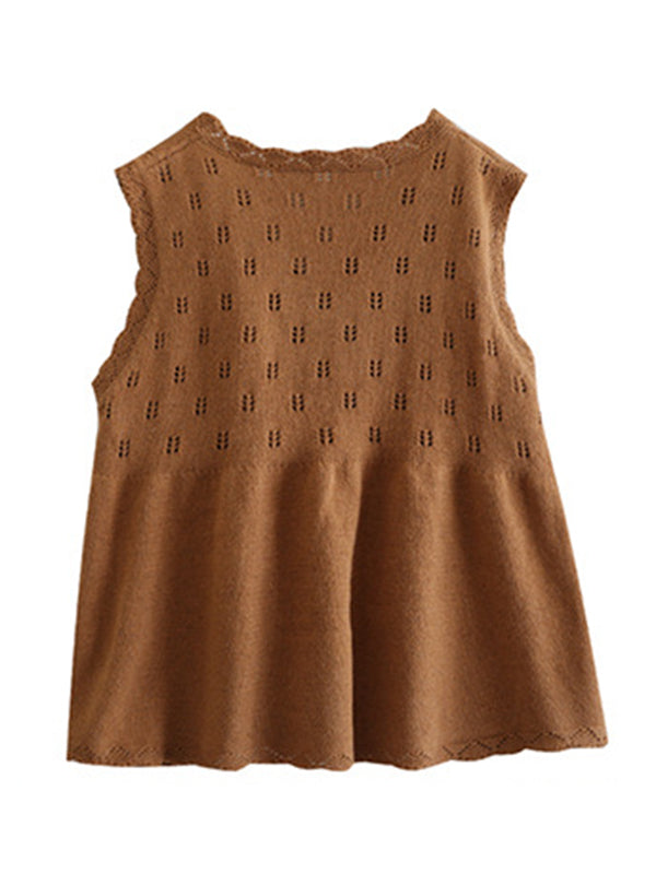 Vintage Knitting Sleeveless Applique V-Neck Vest Top