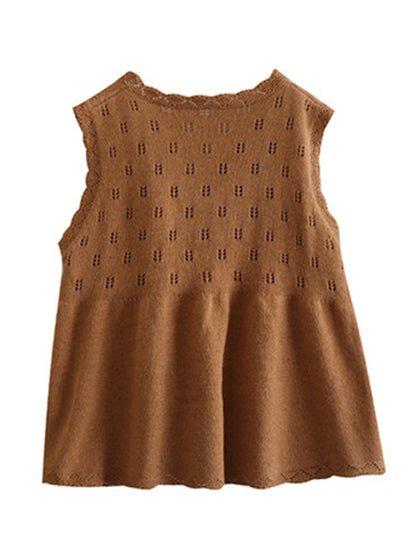 Vintage Knitting Sleeveless Applique V-Neck Vest Top