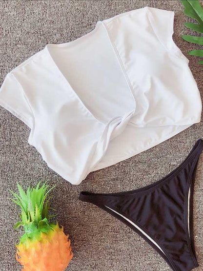 V-neck Short Sleeves Bikinis Swimwear