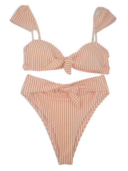 Pinstripe High Waisted Bikinis Swimwear