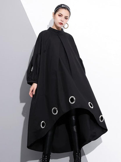 Black Loose High-low Hollow A-line Dress
