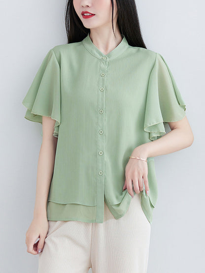 Original 14 Colors Falbala Lapel Blouse Tops