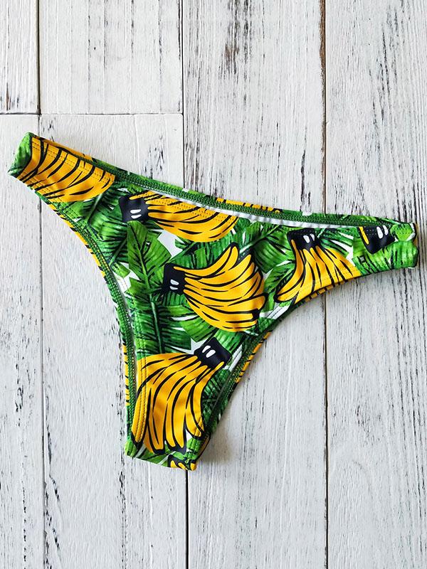 Ruffled Banana Printing Bikini Swimsuit