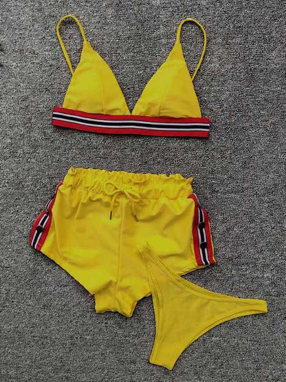 Three-Piece Triangle Ruched Bikini Swimsuit