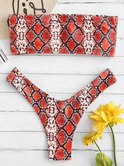 Snakeskin Printed Bandeau Bikinis Swimwear