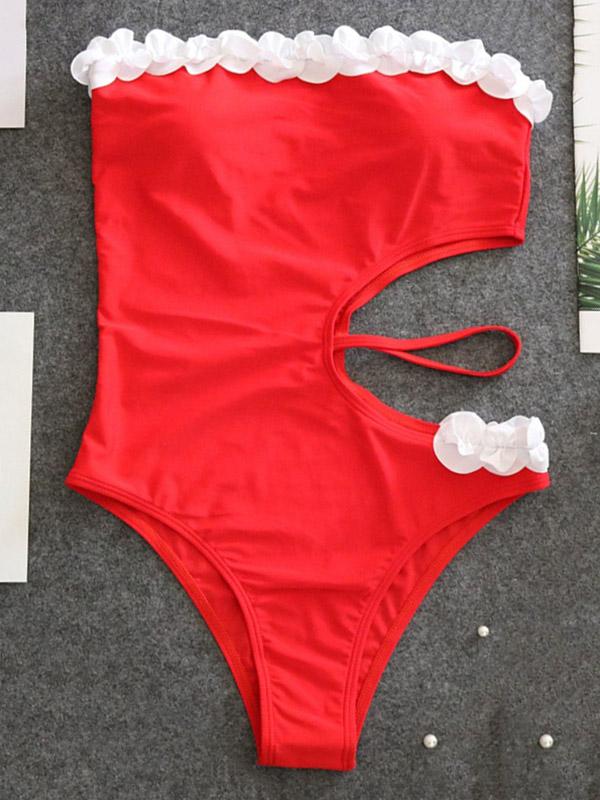 Lace Asymmetric Bandeau One-Piece Swimwear