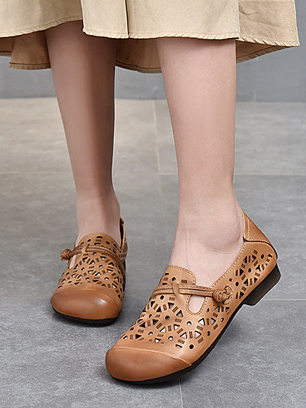 Leisure Fashionflat Hollow Flat Heel Leather Shoes
