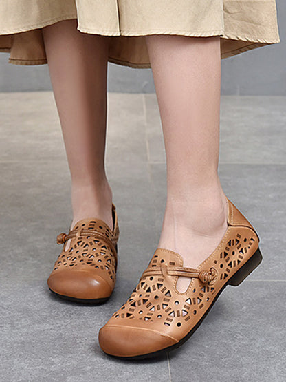 Leisure Fashionflat Hollow Flat Heel Leather Shoes